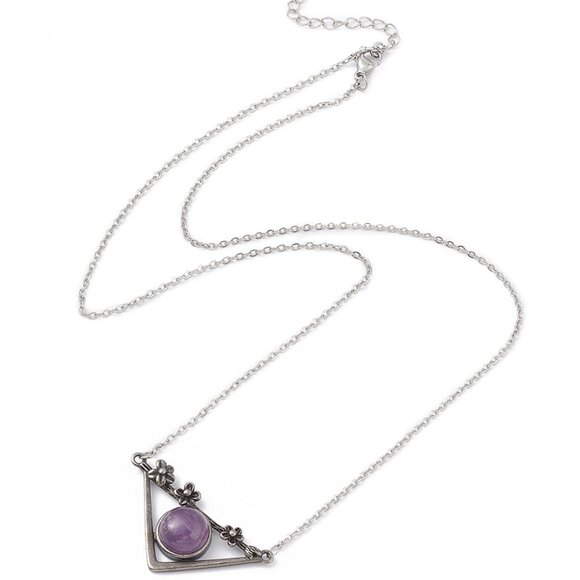 NWOT natural amethyst triangle Flower floral necklace Gemstone pendant - Picture 1 of 4
